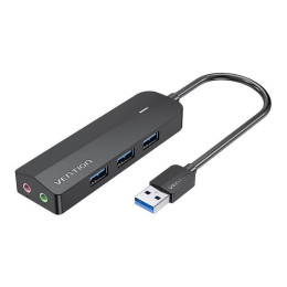 Vention 3-Port usb 3.0 hub With Sound Card and Power Supply 0.15m Black (Chibb) (Venchibb)