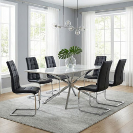 Καρέκλα Τραπεζαρίας Vela Megapap Μαύρο pu - Μεταλλική Βάση Χρωμίου 41x61x107εκ.