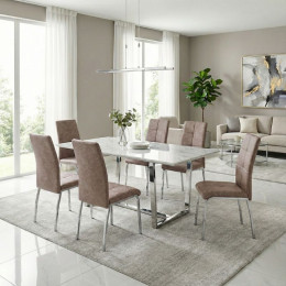 Καρέκλα Τραπεζαρίας Alma Megapap Μπεζ pu - Μεταλλικό Πόδι Χρωμίου 42x53x97εκ.