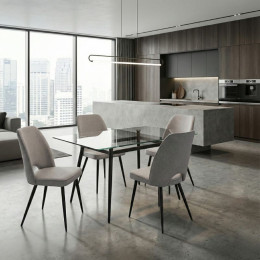 Καρέκλα Τραπεζαρίας Christy Megapap Μπεζ Ύφασμα - Μεταλλικό Μαύρο Πόδι 47x59x90εκ.