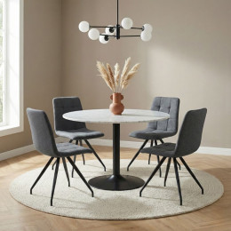 Καρέκλα Τραπεζαρίας Bianca Megapap Γκρι Ύφασμα - Μεταλλικό Μαύρο Πόδι 43x56x84εκ.