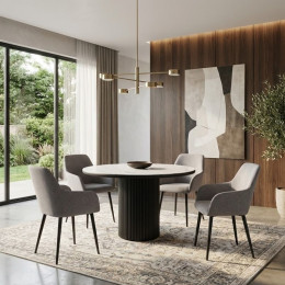 Πολυθρόνα Τραπεζαρίας Monica Megapap Μπεζ Ύφασμα - Μεταλλικό Μαύρο Πόδι 54x57x84εκ.