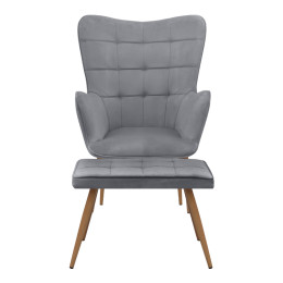 Πολυθρόνα - Μπερζέρα με Υποπόδιο Lily Megapap Γκρι Βελούδο - Μεταλλικό Πόδι Χρώμα Φυσικό 70x62x98εκ.