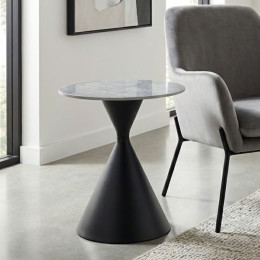 Τραπεζάκι Βοηθητικό Logan Megapap Sintered Stone - Μέταλλο Χρώμα Γκρι εφέ Μαρμάρου - Μαύρο Ø50x56εκ.