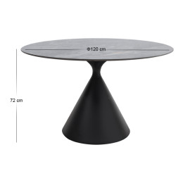 Τραπέζι Logan Megapap Sintered Stone - Μέταλλο Χρώμα Γκρι εφέ Μαρμάρου - Μαύρο Ø120x72εκ.