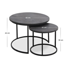 Τραπεζάκι Σαλονιού σετ 2 τμχ Gary Megapap mdf - Μεταλλικό Χρώμα Σκούρο Γκρι Σκυροδέματος 65x65x44εκ.