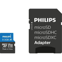 Philips Microsdxc 512gb Class 10 u3 uhs-i με Αντάπτορα (Fm51mp65b/00) (Phifm51mp65b-00)