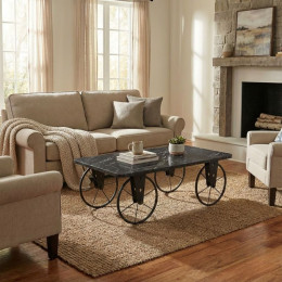 Τραπεζάκι Σαλονιού Jemmy Megapap mdf - Μεταλλικό Χρώμα Μαύρο εφέ Μαρμάρου 90x55x33εκ.