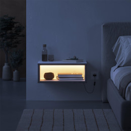 Κομοδίνο Επιτοίχιο Brik Megapap με led Χρώμα Λευκό - Γκρι Ρετρό 45x30x18εκ.