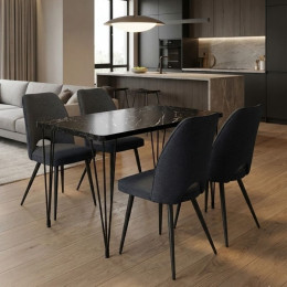 Σετ Τραπεζαρία 5τμχ Roger - Christy Megapap mdf - Ύφασμα Χρώμα Μαύρο εφέ Μαρμάρου - Ανθρακί 120x70x75εκ.