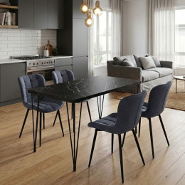 Σετ Τραπεζαρία 5τμχ Roger - Chiara Megapap mdf - Ύφασμα Χρώμα Μαύρο εφέ Μαρμάρου - Ανθρακί 120x70x75εκ.