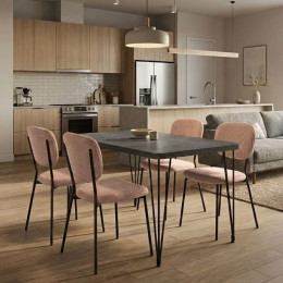 Σετ Τραπεζαρία 5τμχ Roger - Kevin Megapap mdf - Ύφασμα Χρώμα Σκούρο Γκρι Σκυροδέματος - Μόκα 120x70x75εκ.