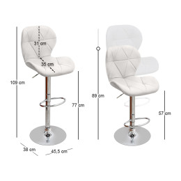 Σκαμπό Μπαρ Dolores Megapap με Ρυθμιζόμενο Ύψος pu Λευκό - Βάση Χρωμίου 45,5x38x89/109εκ.