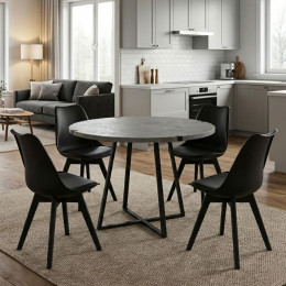 Σετ Τραπεζαρία 5τμχ Rubes - Viva Megapap Χρώμα Γκρι Σκυροδέματος - Μαύρο Ø100x78εκ.