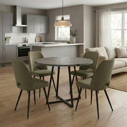 Σετ Τραπεζαρία 5τμχ Rubes - Christy Megapap Χρώμα Γκρι Σκυροδέματος - Λαδί Ø100x78εκ.