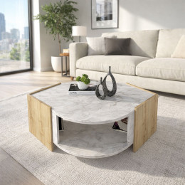 Τραπεζάκι Σαλονιού Marbel Megapap Χρώμα Sapphire oak - Λευκό εφέ Μαρμάρου 75x75x40εκ.