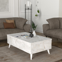 Τραπεζάκι Σαλονιού roy Megapap με Σερβιτόρο Χρώμα Λευκό εφέ Μαρμάρου 121x69x40εκ.