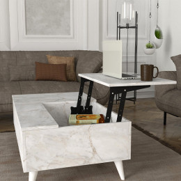 Τραπεζάκι Σαλονιού roy Megapap με Σερβιτόρο Χρώμα Λευκό εφέ Μαρμάρου 121x69x40εκ.