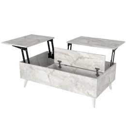 Τραπεζάκι Σαλονιού roy Megapap με Σερβιτόρο Χρώμα Λευκό εφέ Μαρμάρου 121x69x40εκ.