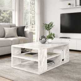 Τραπεζάκι Σαλονιού Abdera Megapap Χρώμα Λευκό εφέ Μαρμάρου 110x60x42εκ.