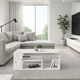 Τραπεζάκι Σαλονιού Abdera Megapap Χρώμα Λευκό εφέ Μαρμάρου 110x60x42εκ.