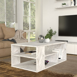 Τραπεζάκι Σαλονιού Abdera Megapap Χρώμα Λευκό εφέ Μαρμάρου 110x60x42εκ.