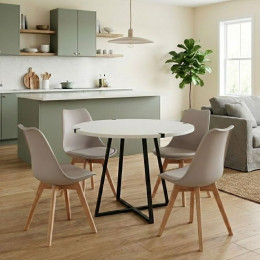 Σετ Τραπεζαρία 5τμχ Rubes - Viva Megapap Χρώμα Λευκό - Cappuccino Ø100x78εκ.