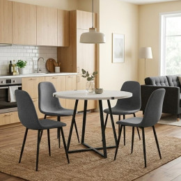 Σετ Τραπεζαρία 5τμχ Rubes - Iris Megapap Χρώμα Λευκό - Γκρι Ø100x78εκ.