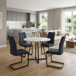 Σετ Τραπεζαρία 5τμχ Rubes - Laura Megapap Χρώμα Λευκό - Ανθρακί Ø100x78εκ.