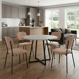 Σετ Τραπεζαρία 5τμχ Rubes - Kevin Megapap Χρώμα Λευκό - Μόκα Ø100x78εκ.