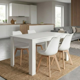 Σετ Τραπεζαρία 5τμχ Darlen - Viva Megapap Χρώμα Λευκό - Λευκό/φυσικό Πόδι 125x72x74εκ.