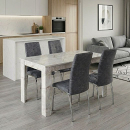 Σετ Τραπεζαρία 5τμχ Darlen - Alma Megapap Χρώμα Λευκό εφέ Μαρμάρου - Γκρι 125x72x74εκ.