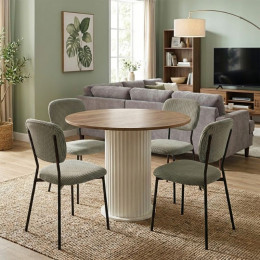 Σετ Τραπεζαρία 5τμχ Bohema - Kevin Megapap Χρώμα Ivory/sepet oak - Λαδί Ø90x77,7εκ.