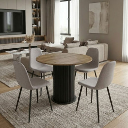 Σετ Τραπεζαρία 5τμχ Bohema - Iris Megapap Χρώμα Μαύρο/sepet oak - Ανοιχτό Μπεζ Ø90x77,7εκ.