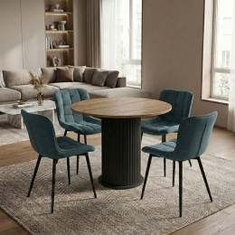 Σετ Τραπεζαρία 5τμχ Bohema - Chiara Megapap Χρώμα Μαύρο/sepet oak - Πράσινο Ø90x77,7εκ.