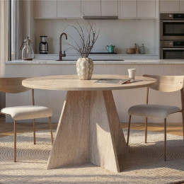 Τραπέζι Virela Megapap Χρώμα Travertine Ø120x75εκ.