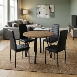 Σετ Τραπεζαρία 5τμχ Xana - Rosa Megapap Χρώμα Sepet oak - Μαύρο Ø90x77,7εκ.