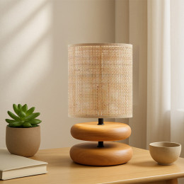 Φωτιστικό Επιτραπέζιο Lucia Megapap e14 Ξυλινο - pe Rattan Χρώμα Φυσικό Ø15x35εκ.