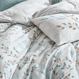 Σετ Παπλωματοθήκη Lendell Cotton box 3 τμχ Μονή (160x220) Χρώμα Μέντα - Λευκό