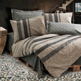 Σετ Παπλωματοθήκη Arlo Cotton box 3 τμχ Μονή (160x220) Χρώμα Καφέ - Γκρι