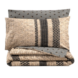 Σετ Παπλωματοθήκη Arlo Cotton box 3 τμχ Μονή (160x220) Χρώμα Καφέ - Γκρι