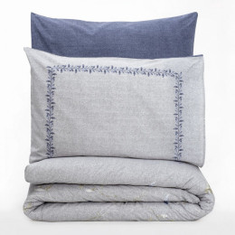 Σετ Παπλωματοθήκη Nitsa Cotton box 3 τμχ Μονή (160x220) Χρώμα Σκούρο Μπλε - Γκρι