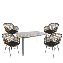 Σετ Τραπεζαρία Κήπου ArteLibre ANNIUS Φυσικό/Μαύρο Μέταλλο/Rattan/Γυαλί Με 4 Καρέκλες 14990293