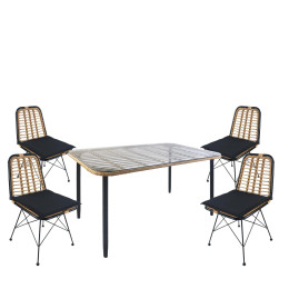 Σετ Τραπεζαρία Κήπου ArteLibre ANNIUS Φυσικό/Μαύρο Μέταλλο/Rattan/Γυαλί Με 4 Καρέκλες 14990301