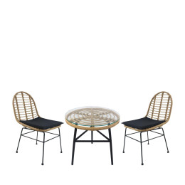 Σετ Τραπεζαρία Κήπου ArteLibre ARELLIUS Φυσικό/Μαύρο Μέταλλο/Rattan/Γυαλί Με 2 Καρέκλες 14990325