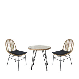 Σετ Τραπεζαρία Κήπου ArteLibre EUSEBIO Φυσικό/Μαύρο Μέταλλο/Rattan Με 2 Καρέκλες 14990326