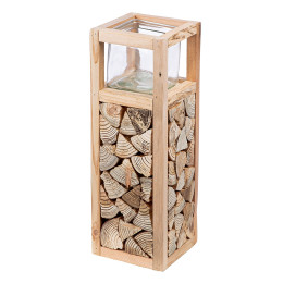 Ανεμοφωτιστικό 'Catasta' Γυαλί/Ξύλο Εκρού 14x14x40cm