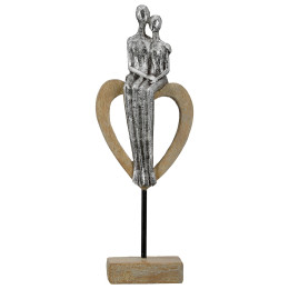 Γλυπτό Καρδιά 'Aroha' Ζευγάρι Μοτίβο Πολυρεζίνη Καφέ/Ασημί 7x11.5x32cm