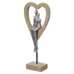 Γλυπτό Καρδιά 'Aroha' Ζευγάρι Μοτίβο Πολυρεζίνη Καφέ/Ασημί 7x14.5x34cm