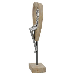 Γλυπτό Καρδιά 'Aroha' Ζευγάρι Μοτίβο Πολυρεζίνη Καφέ/Ασημί 7x14.5x34cm